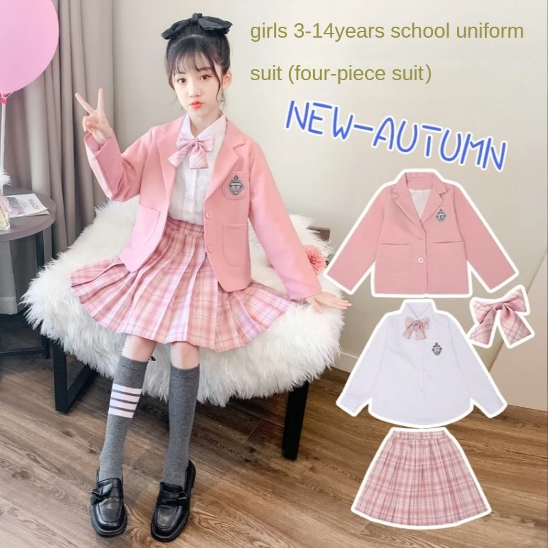 Japanese School Girl Uniform 3Pcs Navy Costume Kids Navy JK Suit Sailor Blouse Pleated Skirt Set Teenage Student Clothes