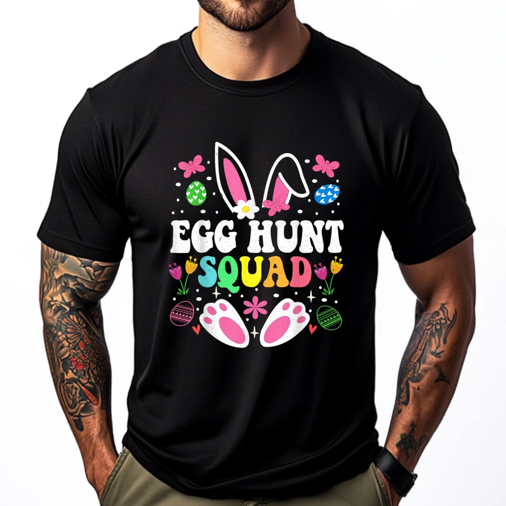 

Egg Hunt Squad Egg Hunt Crew Family Happy Easter Bunny Streetwear Men Summer T Shirt Men Casual
