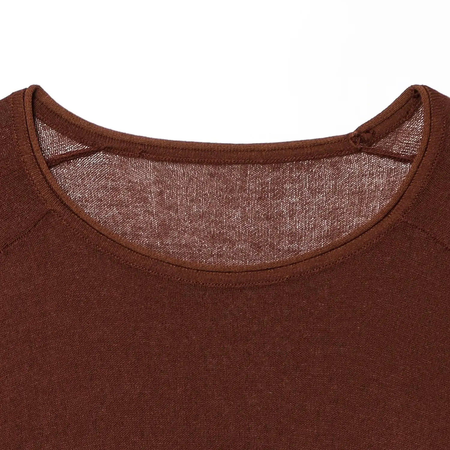 

ZAB Autumn New Women's Faion Small Design Linen Knitted Sweater Casual Loose Long Sve round Ne Color Crew Ne