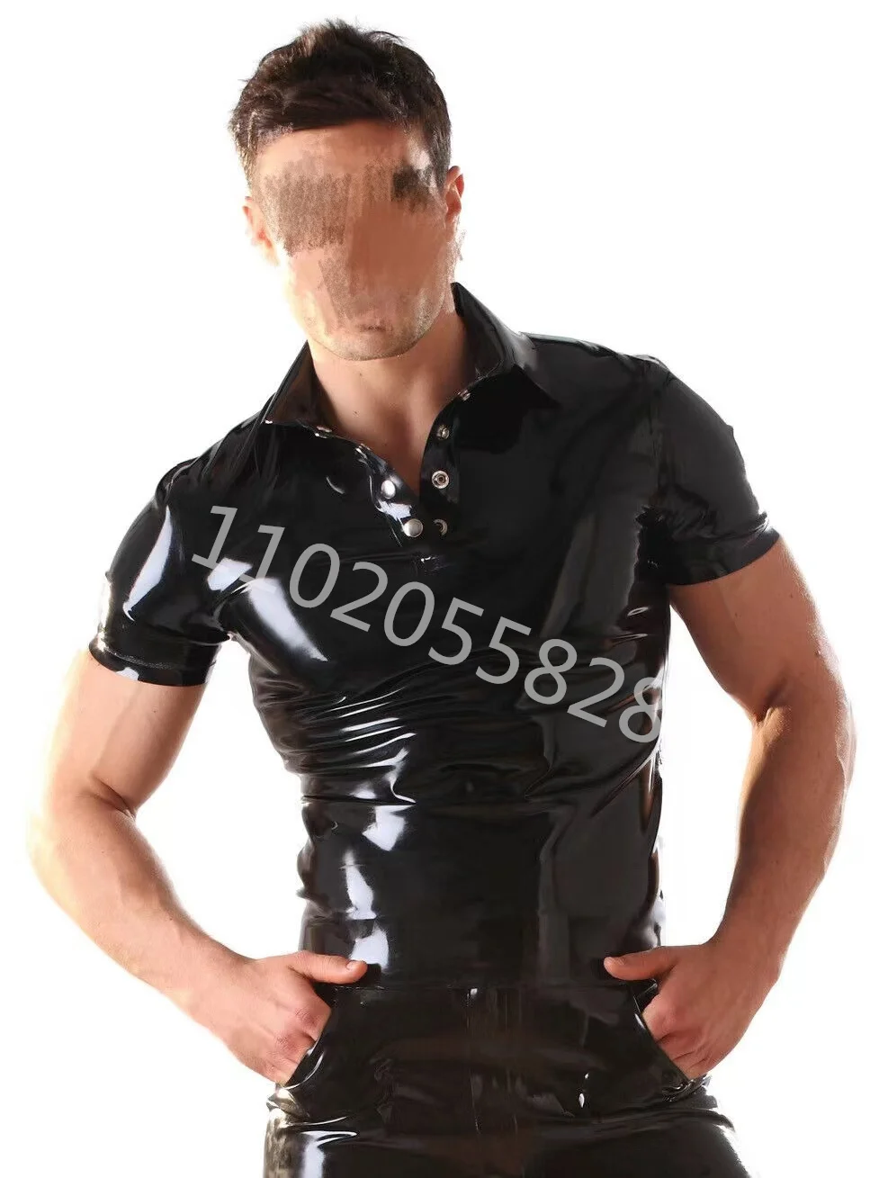 Natural Latex Men Short Sleeves T-Shirt Sexy Men's Latex Top Pure Rubber T-shirt Rubber Male Polo Shirt