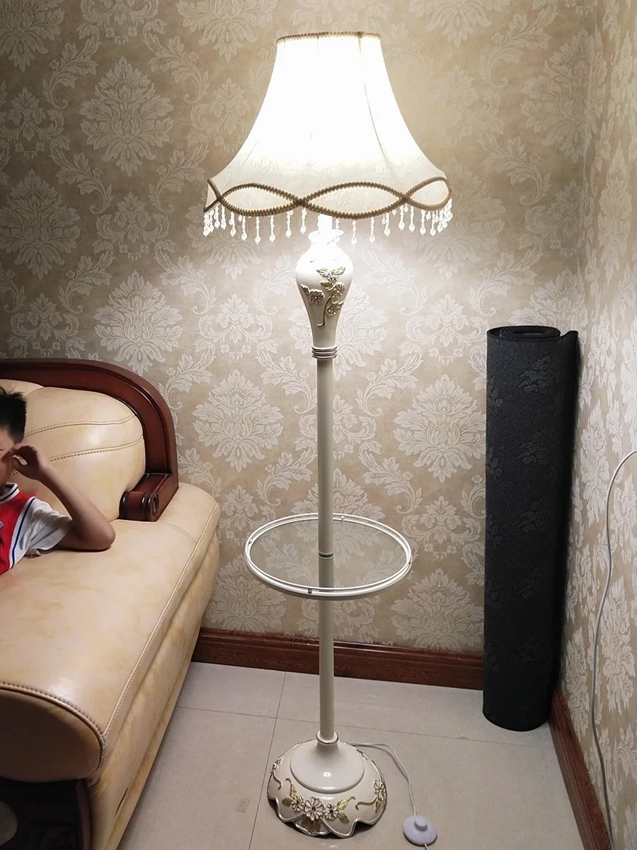 European floor lamp, vertical table lamp with coffee table in living room