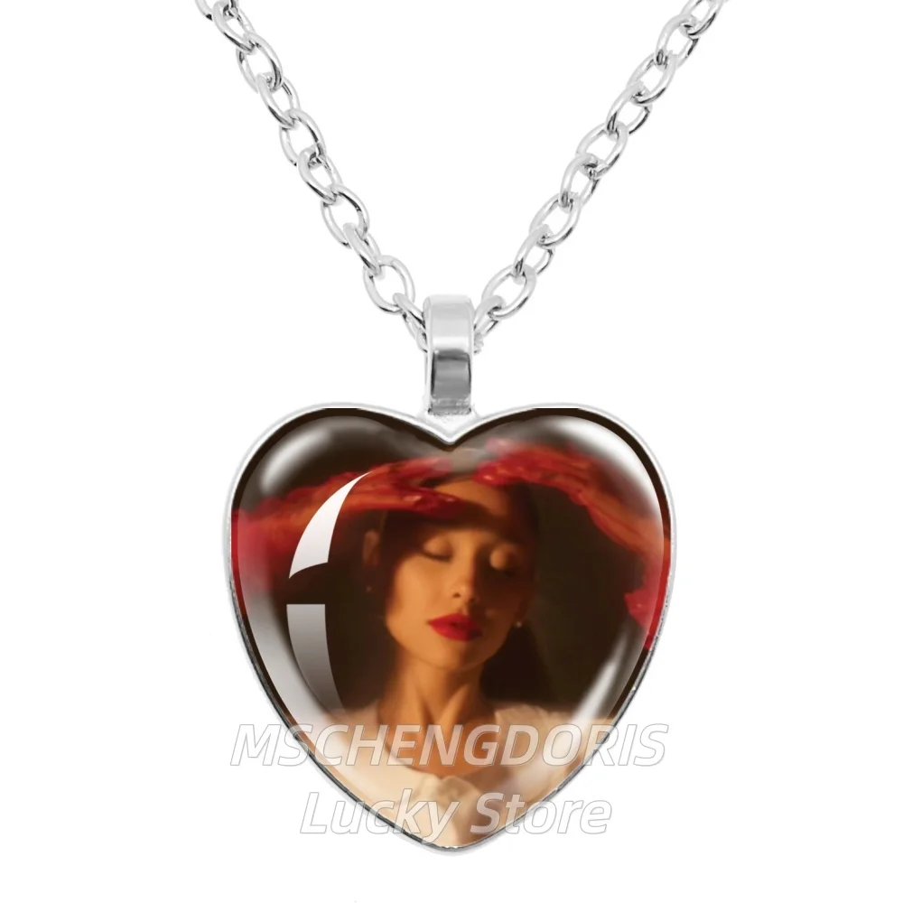 A-Ariana G-Grande Heart-Shape Necklace Glass Cabochon Heart-Shape Pendant Chain Necklace Charm Jewelry Fans Gift