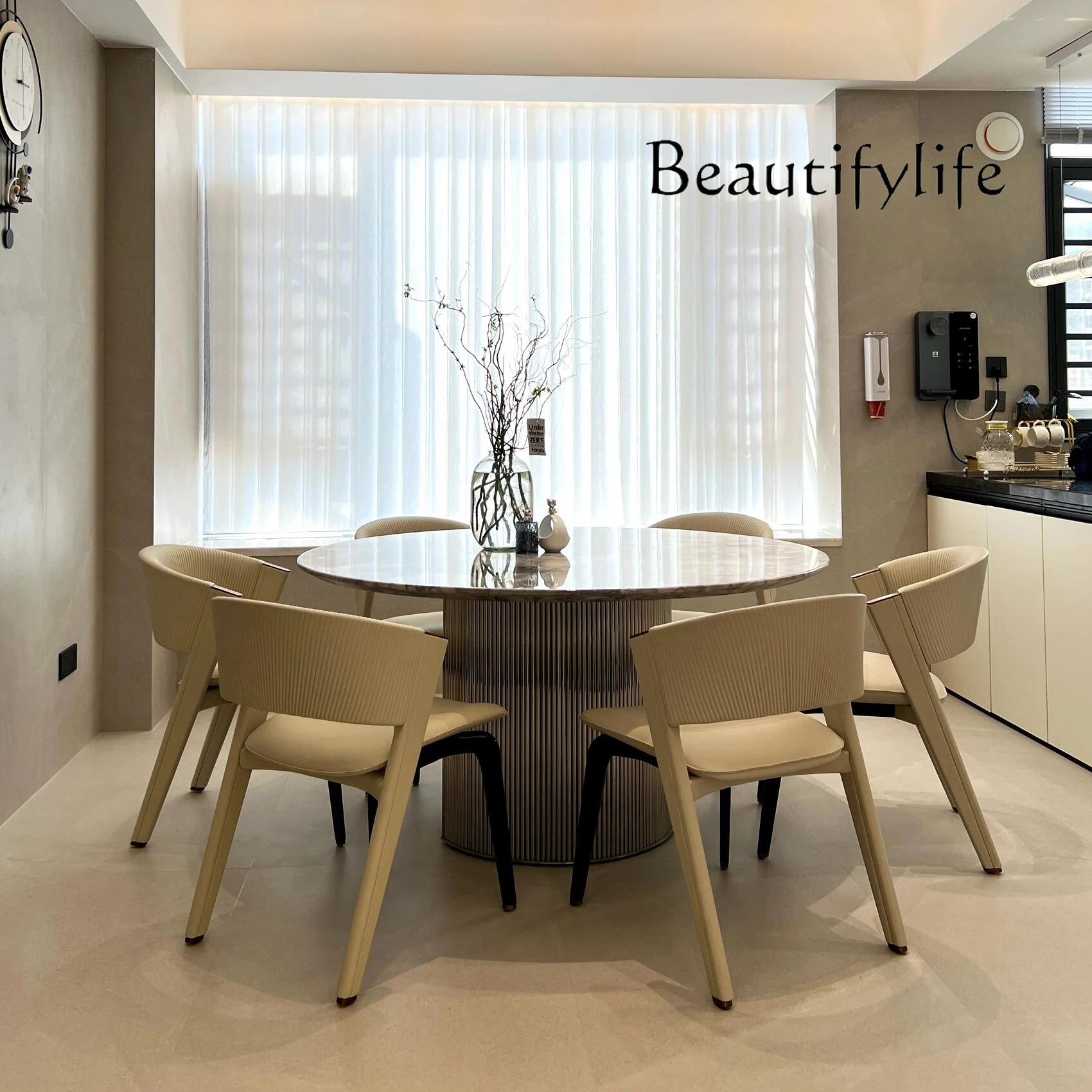 Natural Oreo gray marble dining table high-end villa large flat luxury stone round dining table