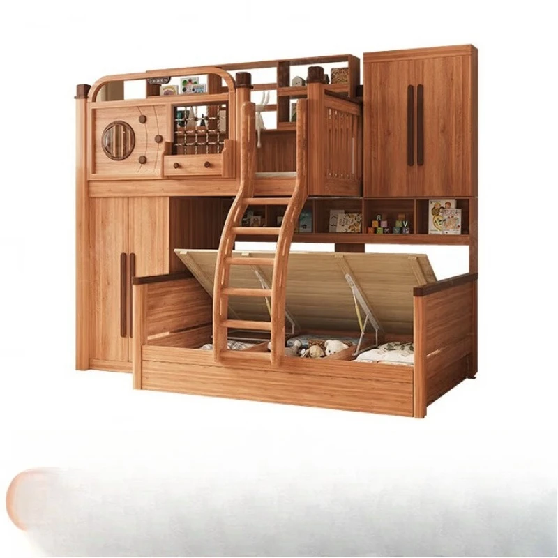 

Yijie Home Furnishing All Solid Wood Dislocated Bed Red Walnut Multifunctional Upper and Lower