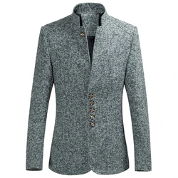 2023 Fashion New Men's Casual Stand Collar Tunic Suit Jacket / Men's Slim Fit Business Wool Blazers Coat