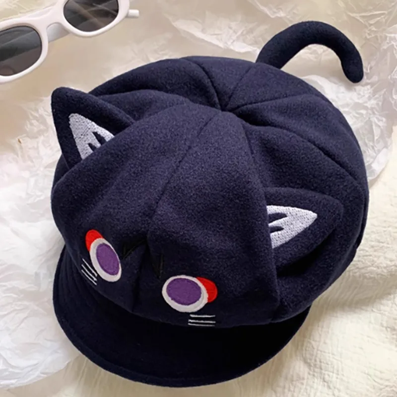 Game Genshin Scaramouche Impact Cute Cat Cosplay Octagonal Hat Casual Wanderer Balladeer Beret Cap Accessories Gift Costume Prop