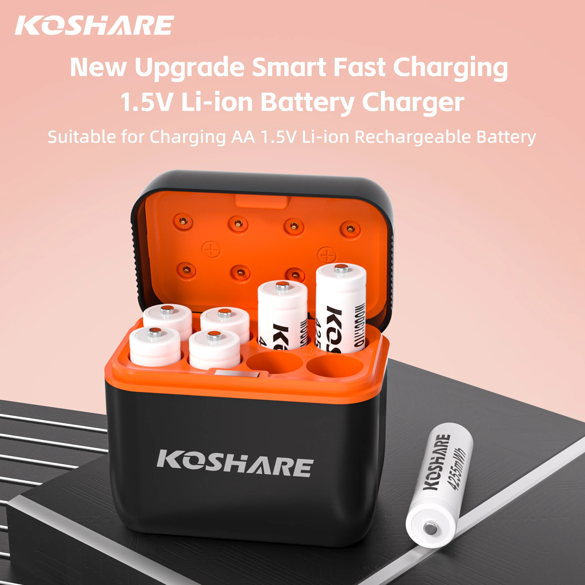 

KOSHARE AA Lithium Battery Charging Box Fast Charging 8-Slot Battery Charger for 1.5V AA 4255mWh Rechargeable Li-ion Batterie