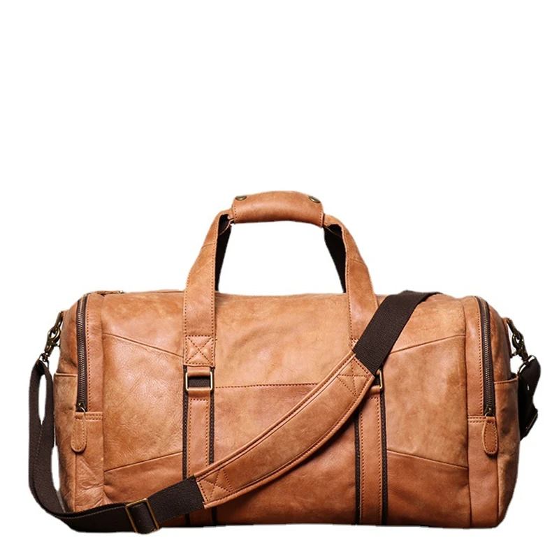 Nesitu Highend Large Big Vintage Brown Coffee Top Grain Genuine Leather Business Trip Men Travel Bag Cowhide gym Duffle M1219