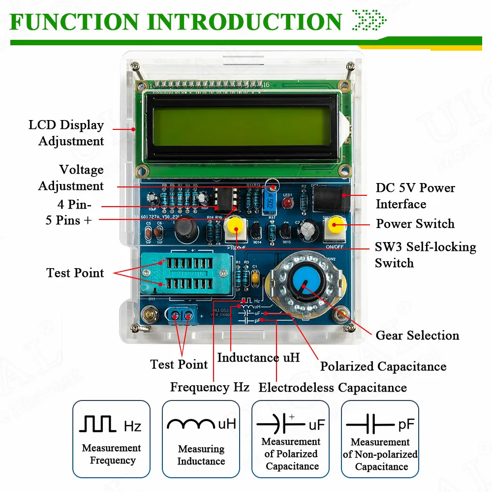 Tester indukcyjności pojemnościowej elektroniczny zestaw zrób to sam wyświetlacz pomiaru częstotliwości PCB DIY lutowanie projekt praktyka lutowania