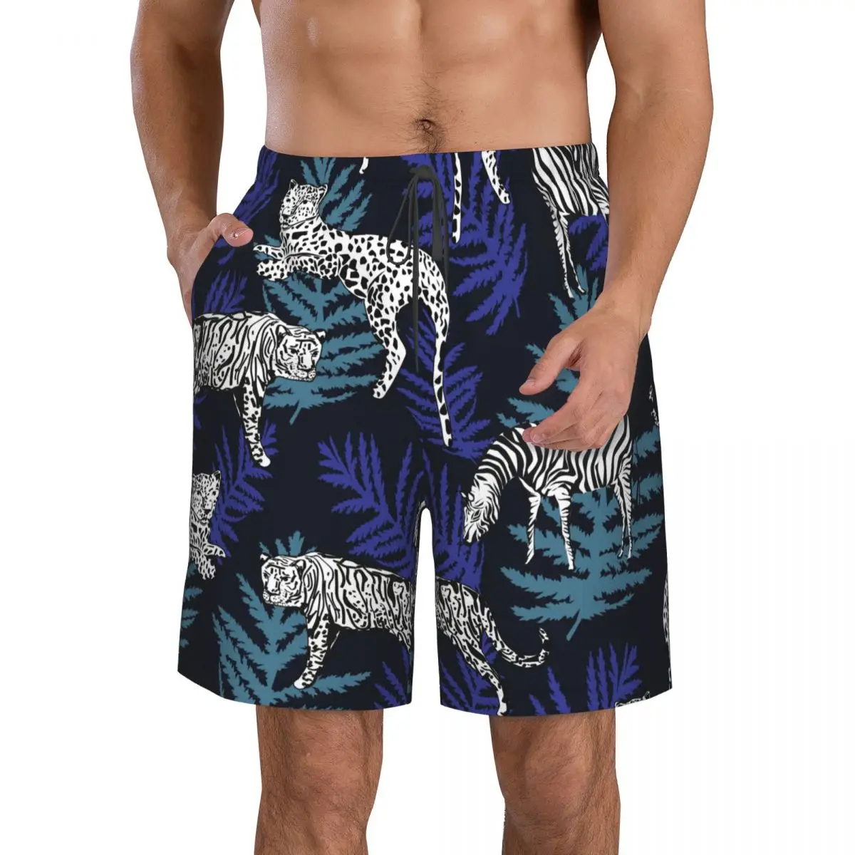 Quick Dry Summer Mens Swimwear Beach Board Short Briefs For Man Bright Leopard Zebra Tiger Swimming Trunk Beachwear