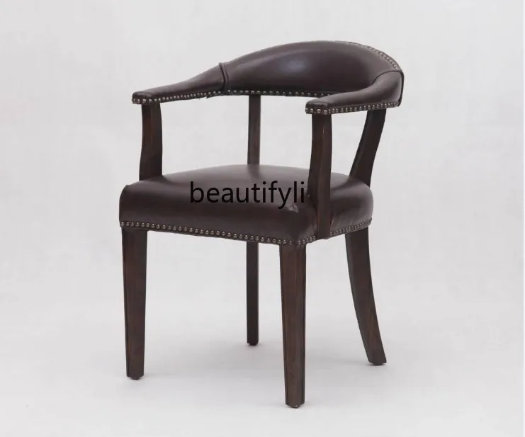 

American country retro dining chair French old solid wood high-end single chair hotel cafe neoclassical chair