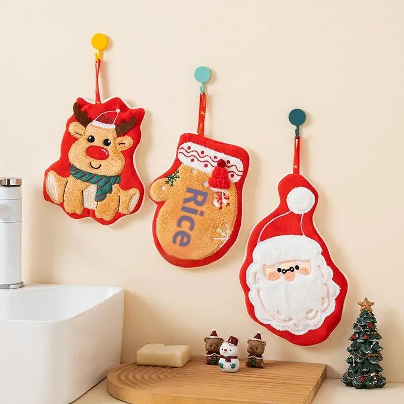 Simpatico pupazzo di neve di Natale Asciugamano in velluto corallo Assorbente Appeso a mano Strofinaccio morbido per la pulizia del bagno