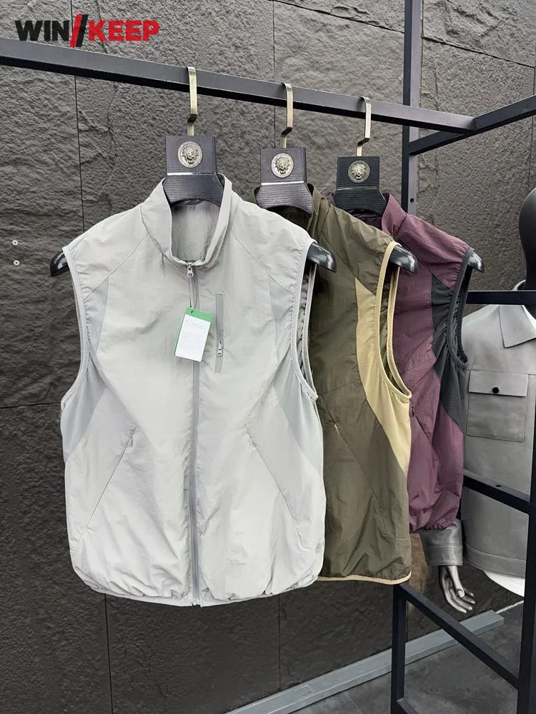 

Outdoor Mens Spring Summer Windproof Solid Color Breathable Leisure Sunscreen Jacket Stand Up Collar Camping Hiking waistcoat
