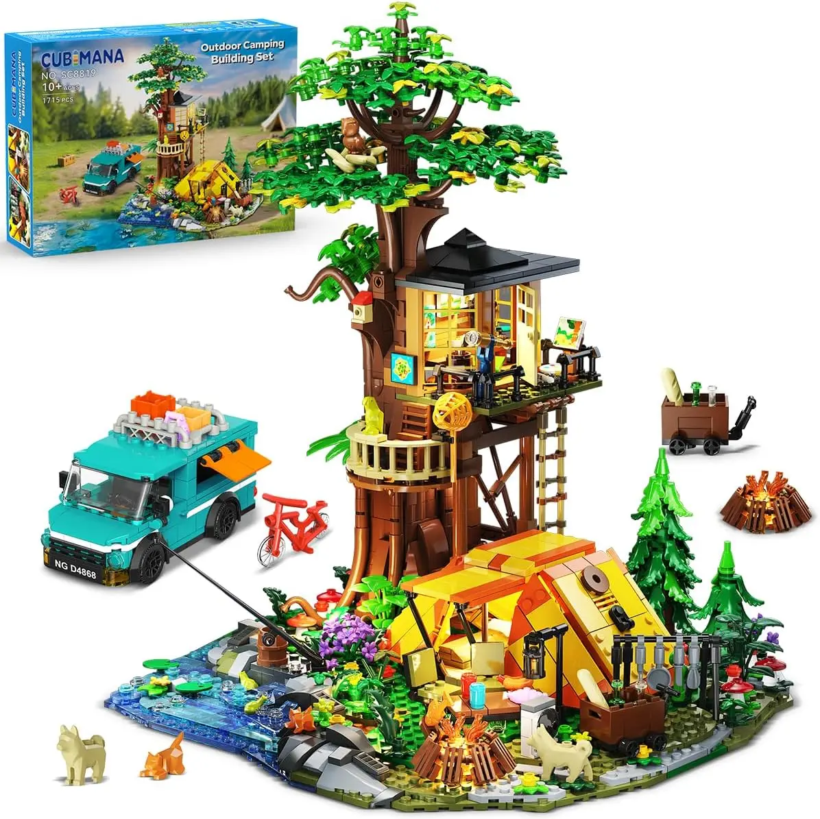 

Camping Tree House Building Set with Lights, 1715 PCS Mini Blocks for Home Decor and Gifts for All Ages