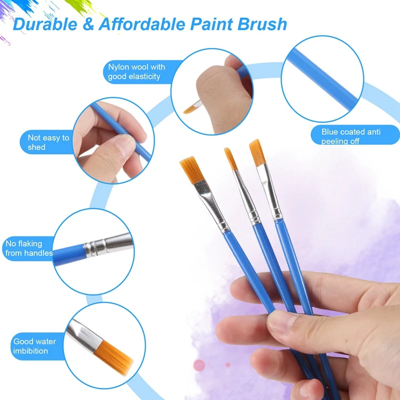 Ensemble de pinceaux plats pour enfants, peinture pour enfants, étudiants, démarrage de la salle d'irritation, art sur toile, artisanat de dessin, 200 pièces