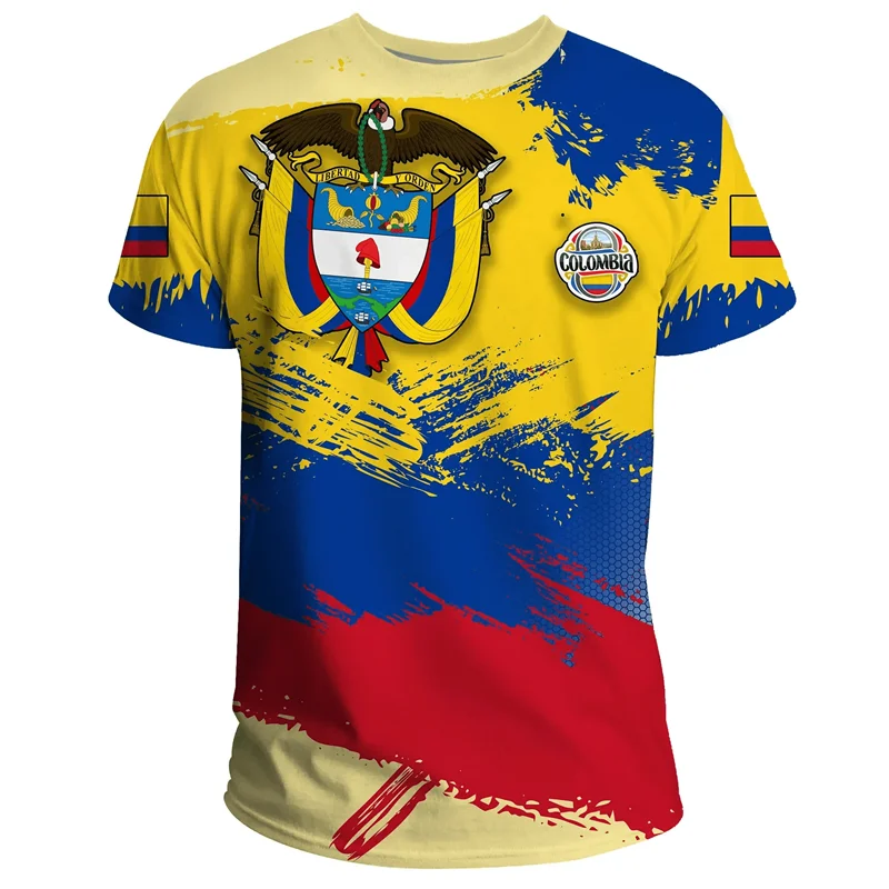 Summer 3D Print Colombia Flag T Shirt Men Colombian National Emblem T-shirt Streetwear Short Sleeve Loose Tees Tops Clothing