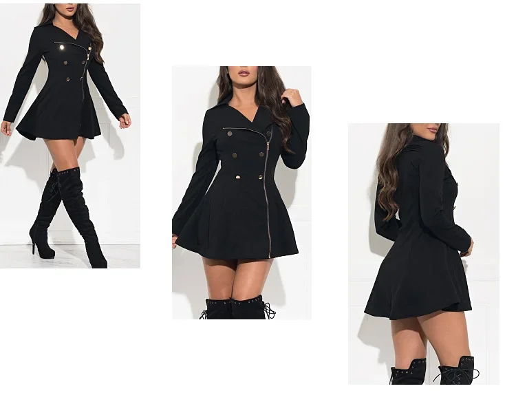 Chaquetas negras para mujer, gabardina con cremallera, abrigos con cuello vuelto para primavera, Tops largos Y2k con doble botonadura, abrigos con