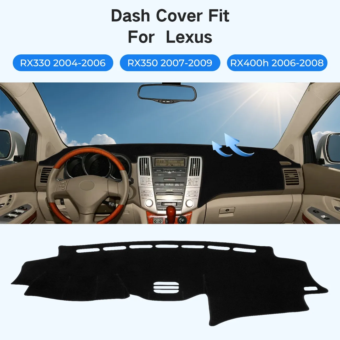 Dashboard Mat For Lexus RX330 2004-2006 RX350 2007-2009 RX400h 2006-2008 Glare UV Non-Slip Protector Interior Accessories