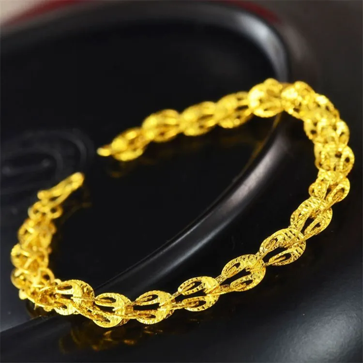 

Pure 18K 999 Yellow Gold color Bracelets for Women Classic Wedding Chain & Link Bracelets Christmas Gifts Jewelry Never Fade