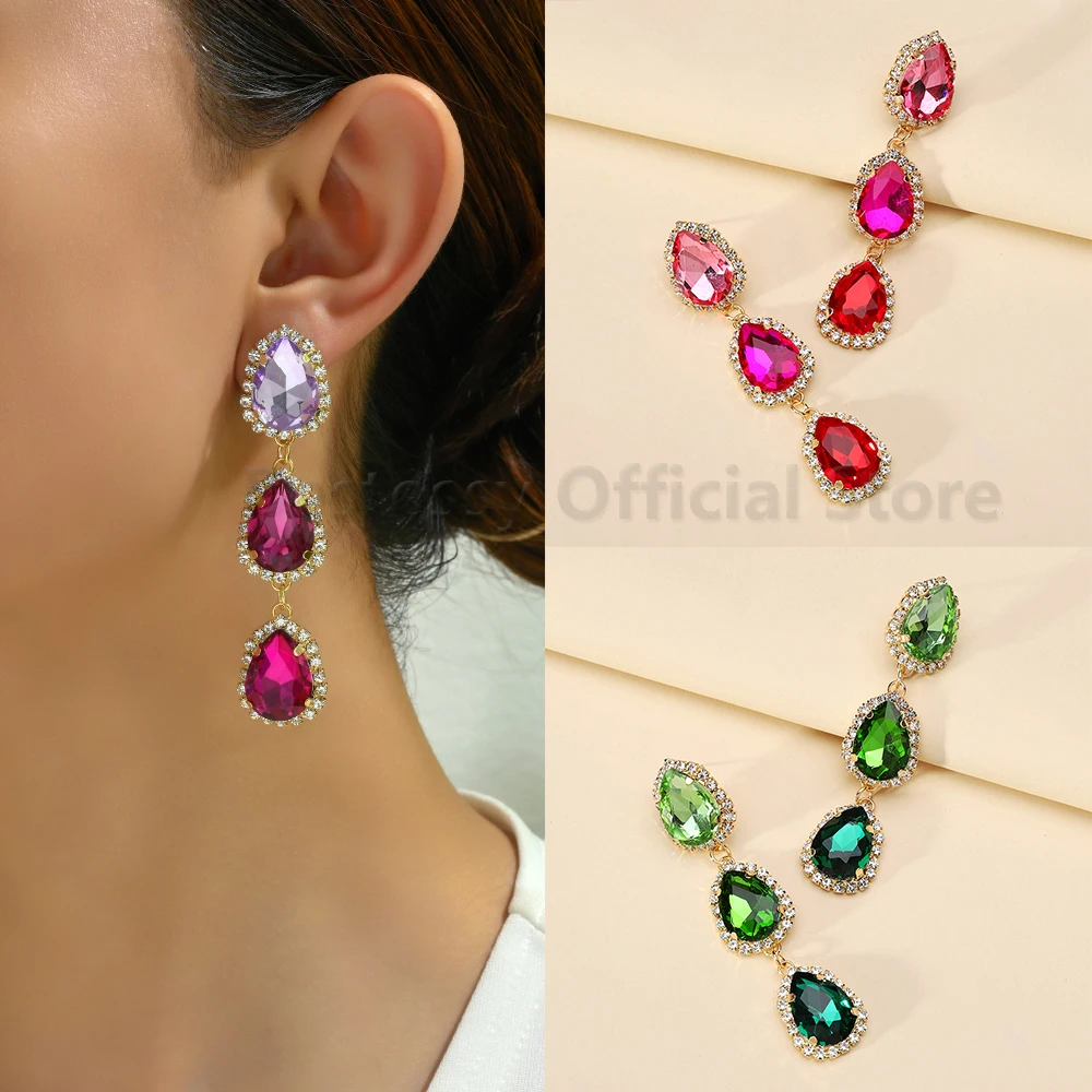 Heart Romantic Multicolor Glass Decor Drop Earrings Original Design Luxury Crystal Chandelier Ear Rings Ladies Jewelry For Girl