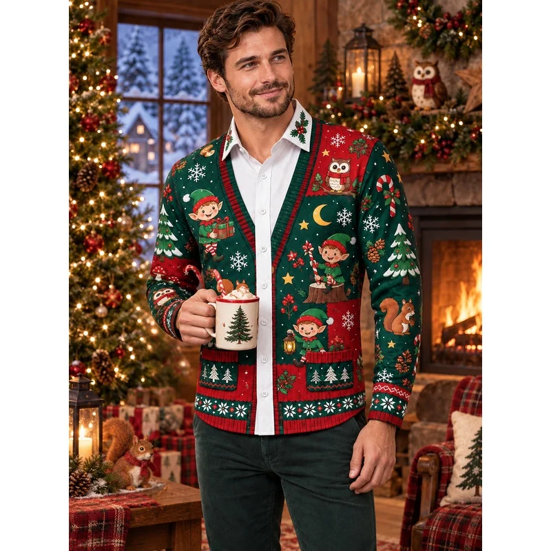 European And American Christmas Shirts, Men'S Casual Shirts, Christmas Party Festive Outfit Styling, Winter Trendy Menswear