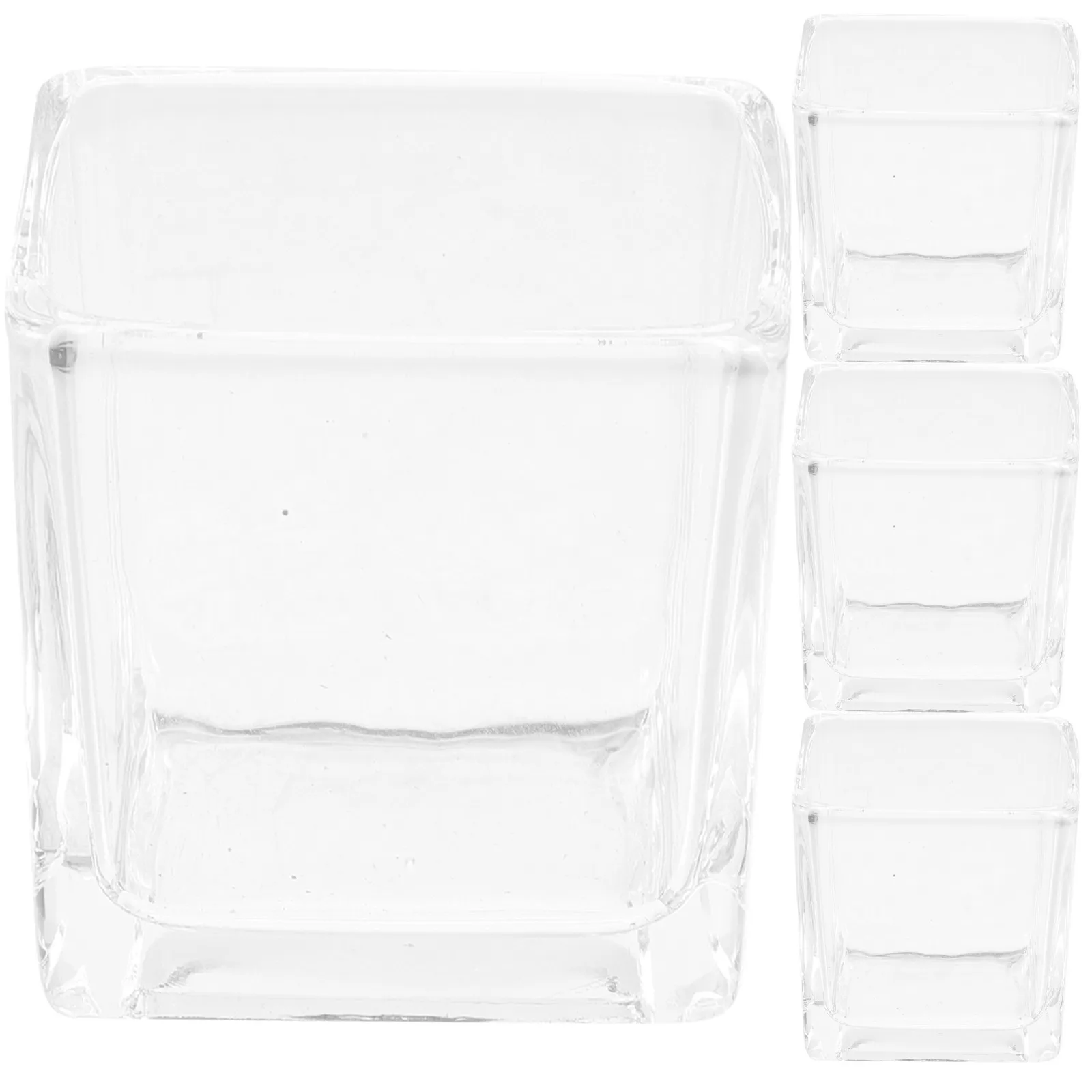 

Набор из 4 квадратных стеклянных подсвечников для чайных свечей: прочные, надежные, прозрачные стаканы для свадеб, вечеринок, центральных украшений стола, стеклянные подставки для свечей