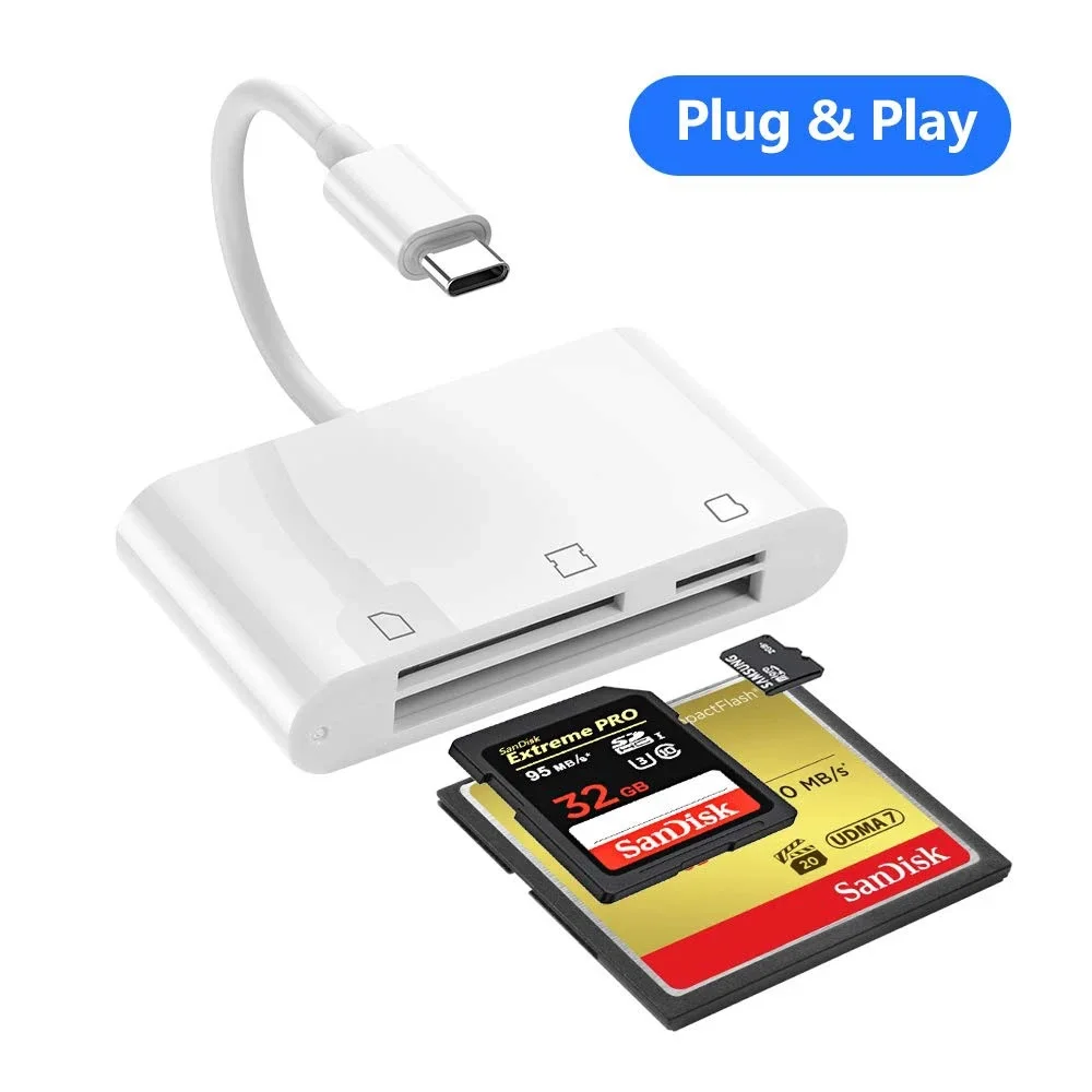 Устройство для чтения SD-карт RayCue 3 в 1, устройство для чтения карт SD/Micro SD/CF, USB C, USB Type-C, устройство для чтения карт памяти