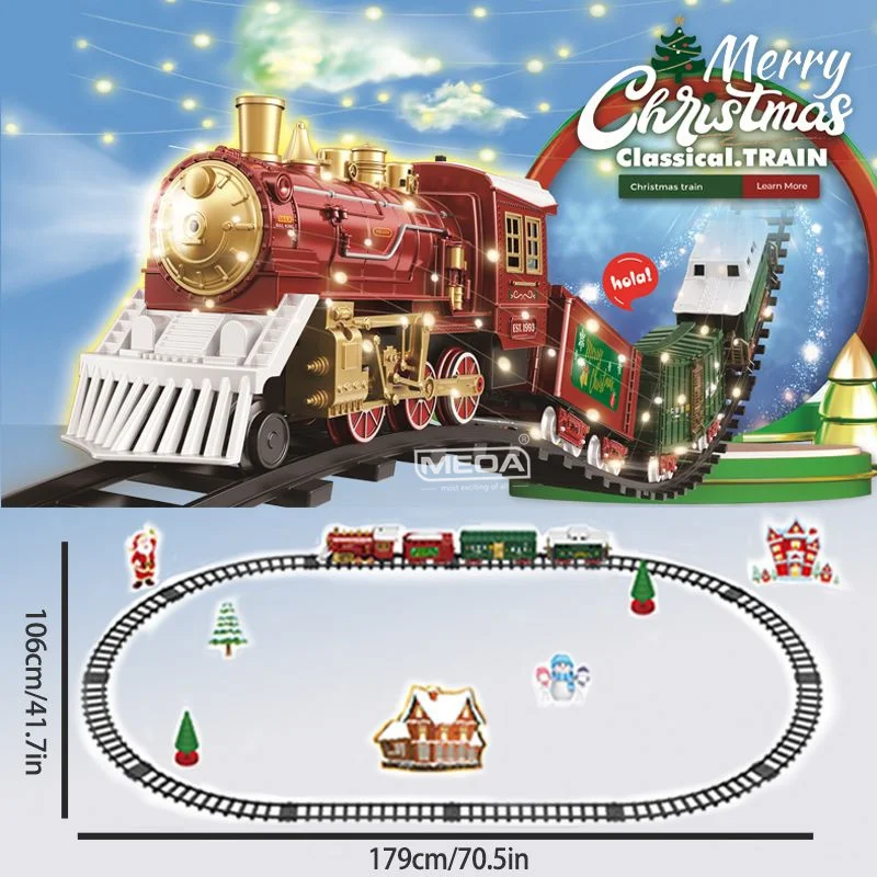 

Classic Christmas Railway Train Steam Locomotive Set with Light & Sound Electric Rail Kids Xmas Toys New Years Gift