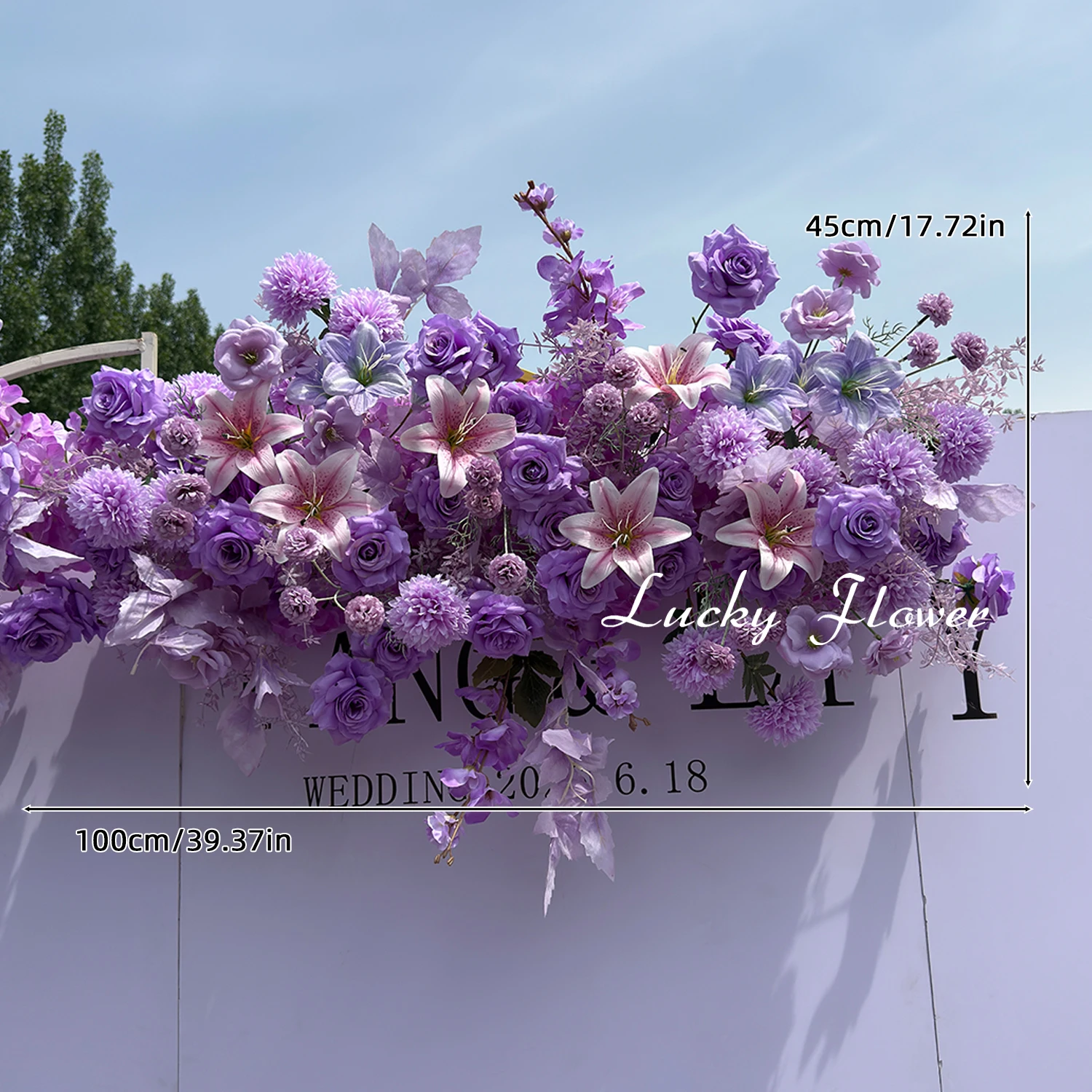 Lucky flower Lila Outdoor-Hochzeitsdekoration Künstliche Blumen Hängende Blumenreihe Blumenball Blumenhintergrund-Arrangement für Partys 7
