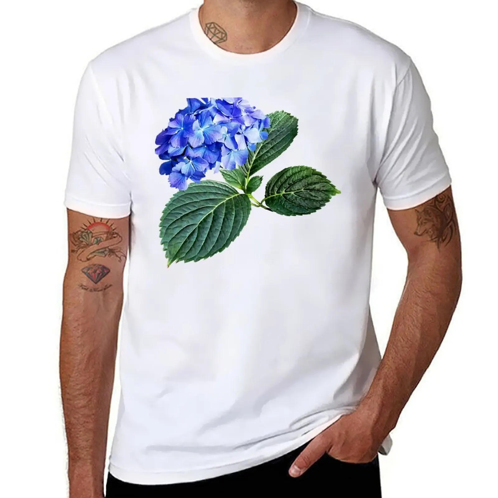 

Dark Blue Hydrangea with Leaves T-Shirt cotton tshirt 100% t shirt custom print t shirts for man graphic vintage T-Shirt