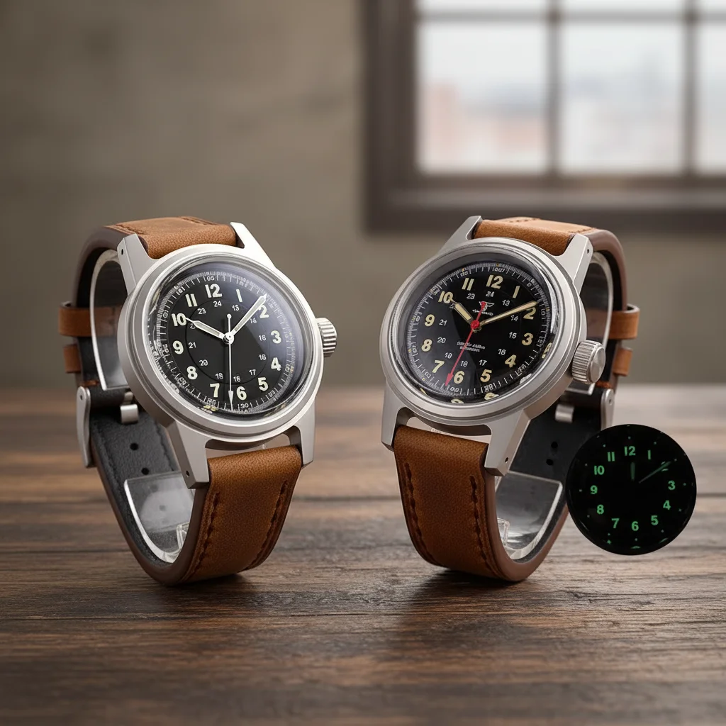 Tandorio 36mm Small Crown Sandblasted Mechanical Domed Sapphire Glass Japan NH35 Arched Red Arrow Vintage Clock Leather Band