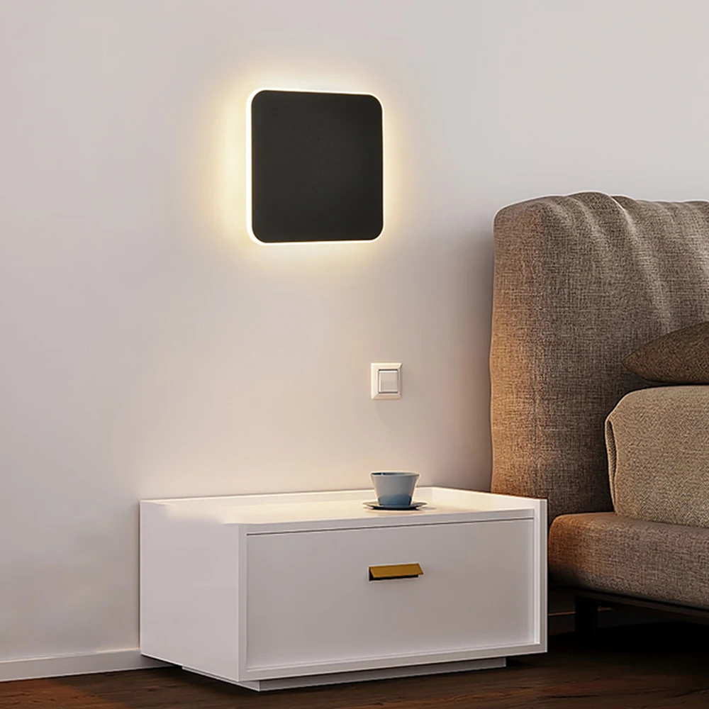Round/Square 8W 12W Led Indoor Wall Lamps Bedroom Living Room Lighting White Black Wall Lamp Aluminum Wall Lights Fixtures