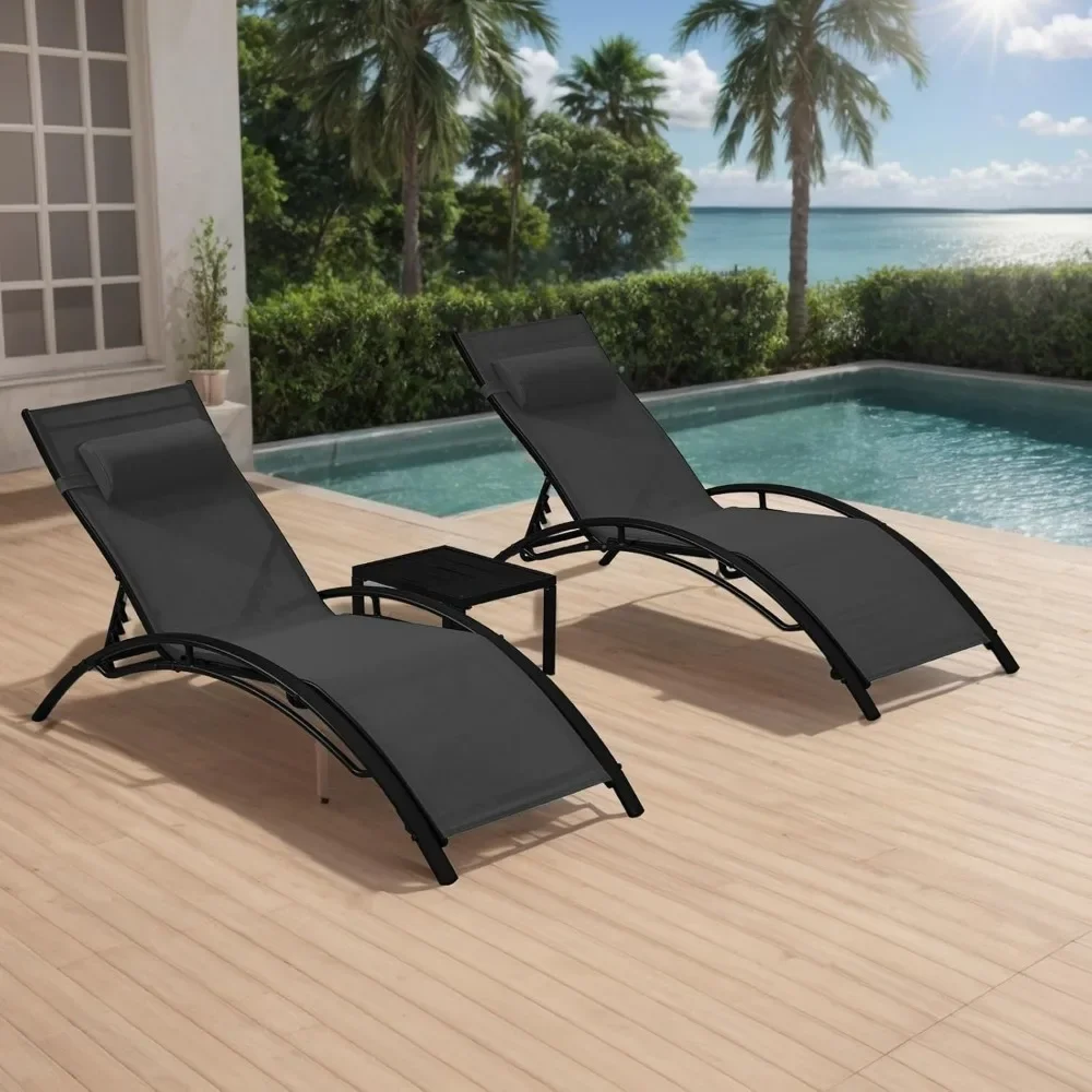 

Pool Chaise Lounge Chairs, Patio Chaise Lounge Set of 3 with Pillow, Side Table & 5-Position Adjustable Backrest