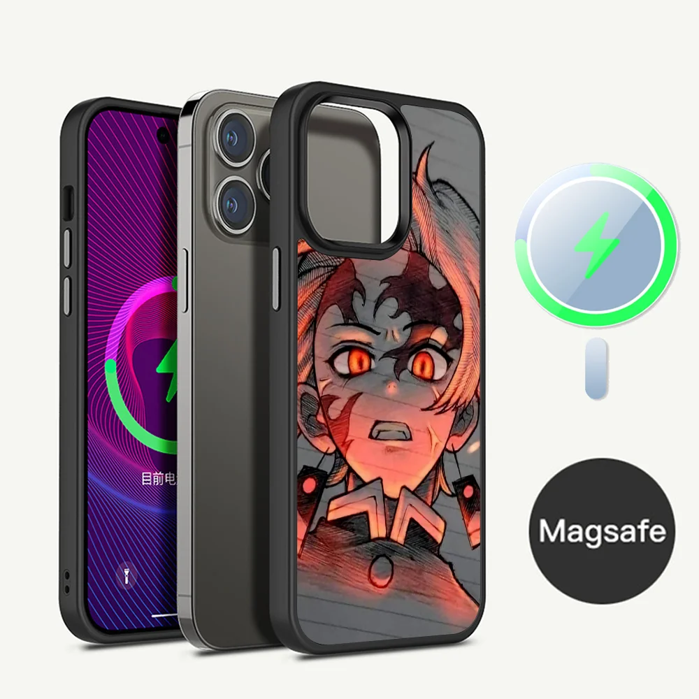 

Anime Demon Slayer Kamado Phone Case Magesafe Magnetic Wireless Charge Case For iPhone 11 12 13 14 15 Pro Max Plus Mini