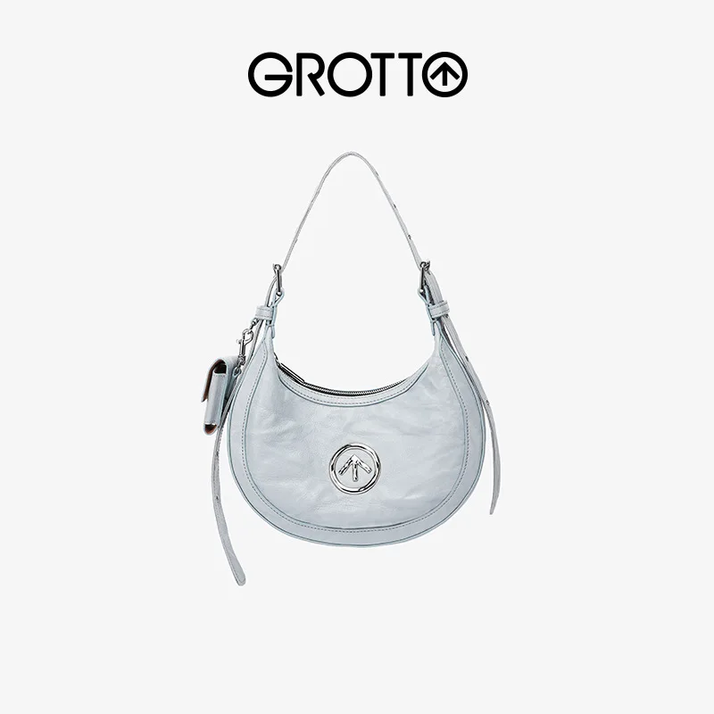 

GROTTO Italian pleated genuine leather luna hobo crescent bag single shoulder crossbody underarm bag