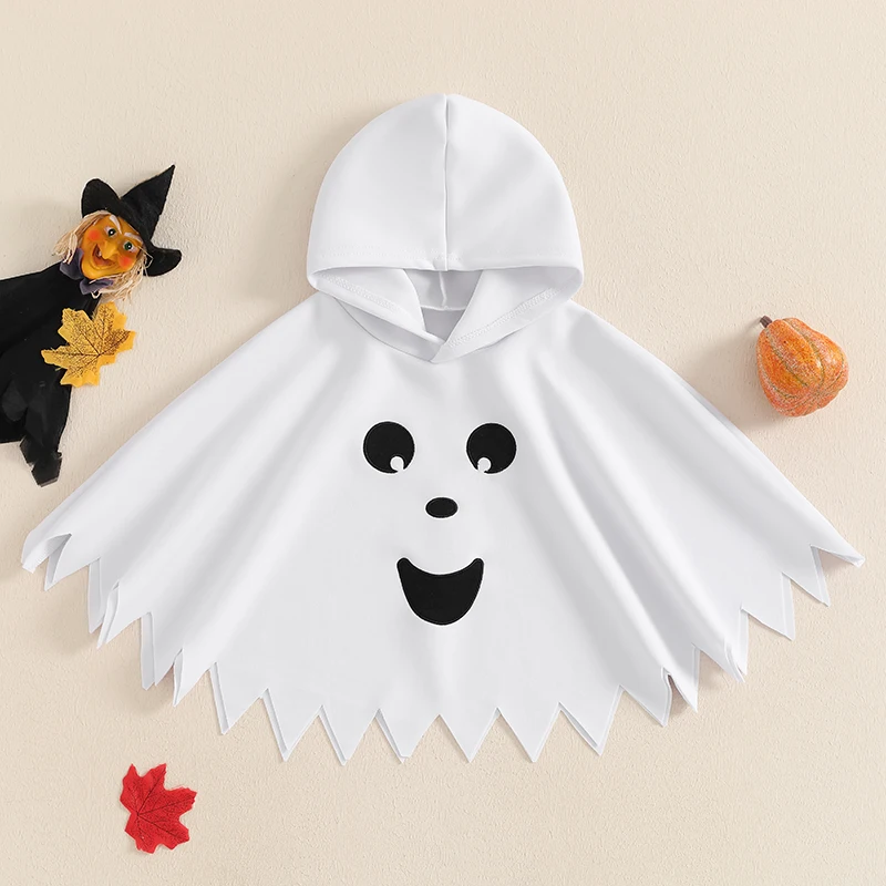 Toddler Boy Girl Halloween Costume Ghost Smile Embroidery Cloak Hooded Cape Poncho Fancy Party Cosplay Outfits