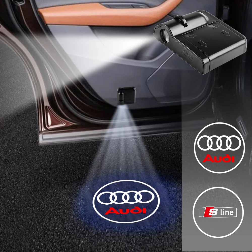 2PCS Car Door Emblem Lights HD Welcome Lamp Wireless Laser Projector Accessories for Audi SLINE R A1 A3 8P B8 A5 A6 C5 C6 A4 B7