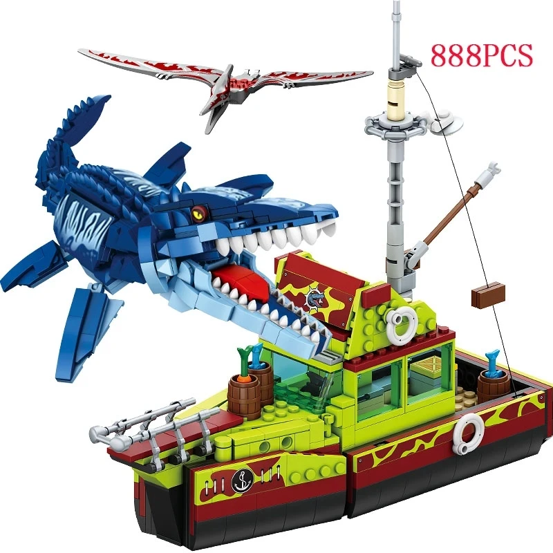 Moc Jurassic Dinosaurus Schip Speelgoed Bouwsteen Ontsnappen Uit Oceaan Mosasaurus Montage Bricks Educatieve Sets Kinderen Geschenken