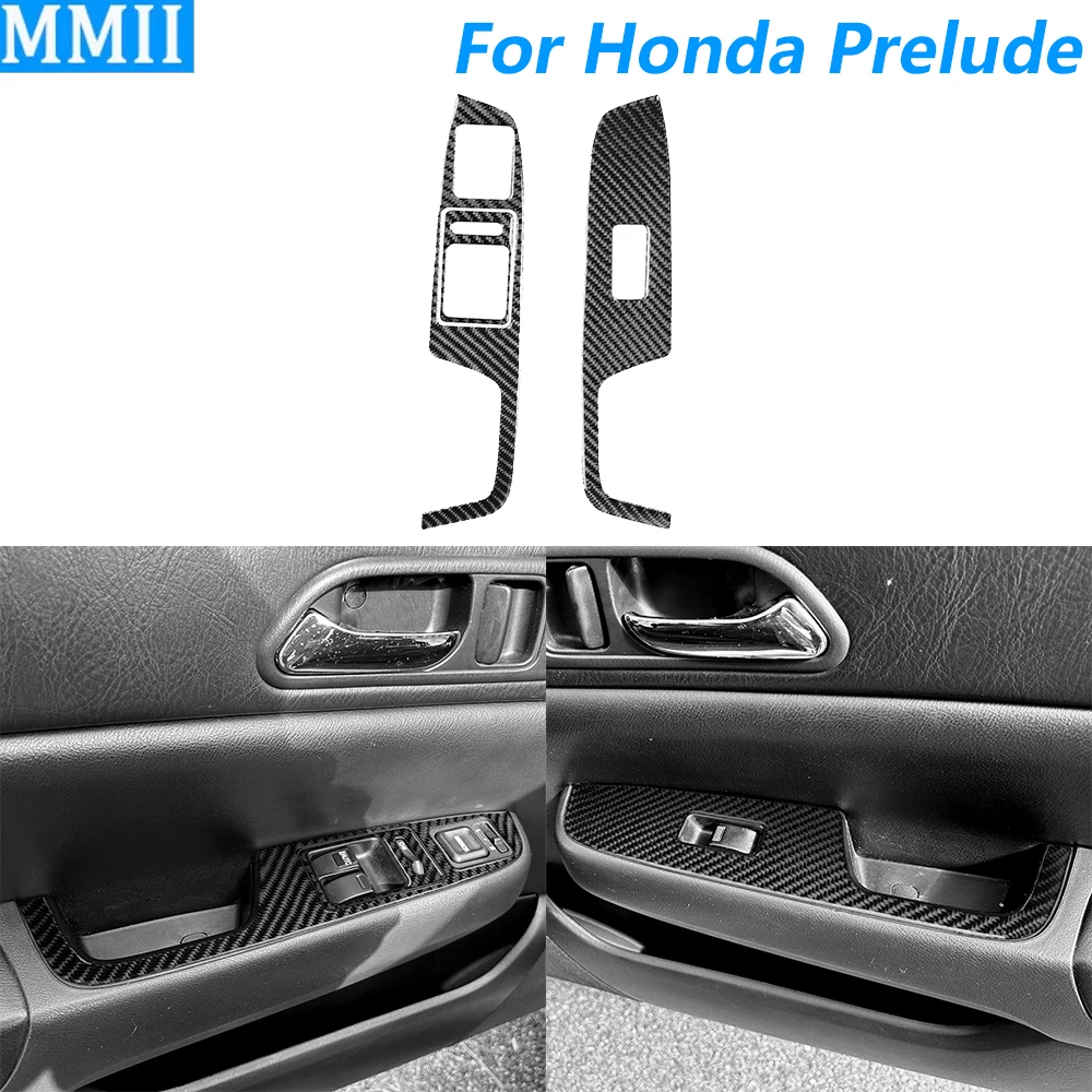 

For Honda Prelude 1997-2001 Carbon Fiber Door Window Lift Switch Button Control Panel Cover Trim Set Car Accessories Sticker