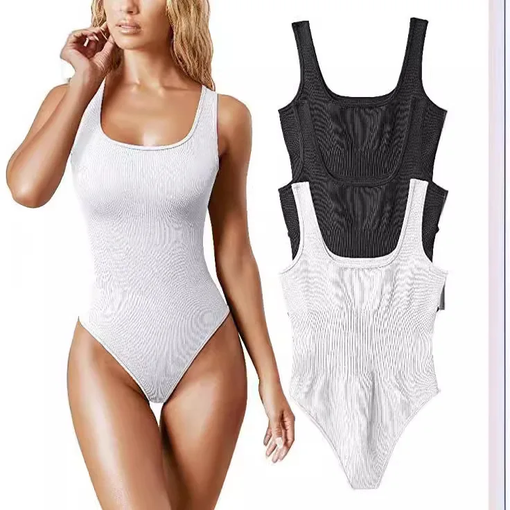 Summer Style Women's Sleeveless U-Neck Close-Fitting One-Piece Vest Fashionable Backless Strap Design Polyester Fiber Dress