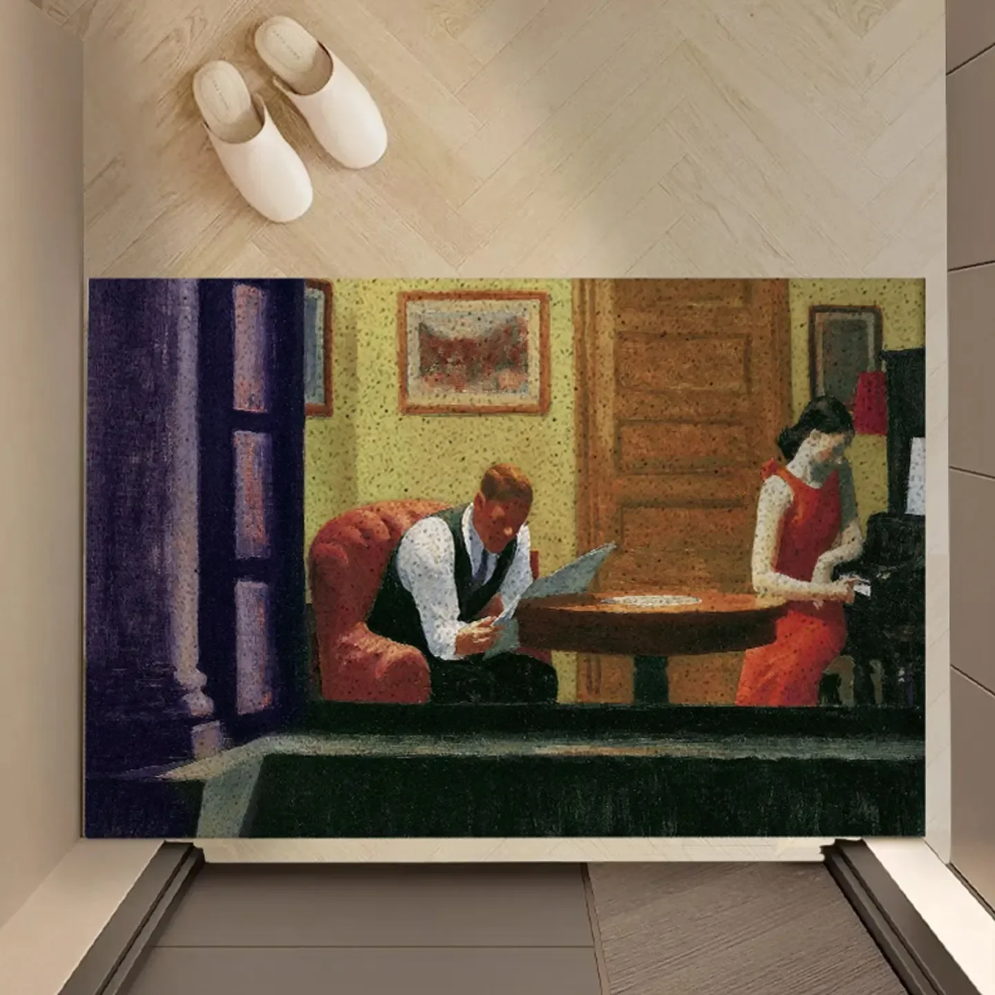 Oil Painting PVC Coil Doormat Non-Slip Dirt Trapping Wire Loop Entrance Ma Easy Clean Art Decor Front Door Floor Rug for Home