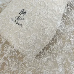 Home Using DIY Material Ivory 130CM Wide Good Quality Cotton Thread Embroidered Tulle Mesh Lace Plain Lace Fabric