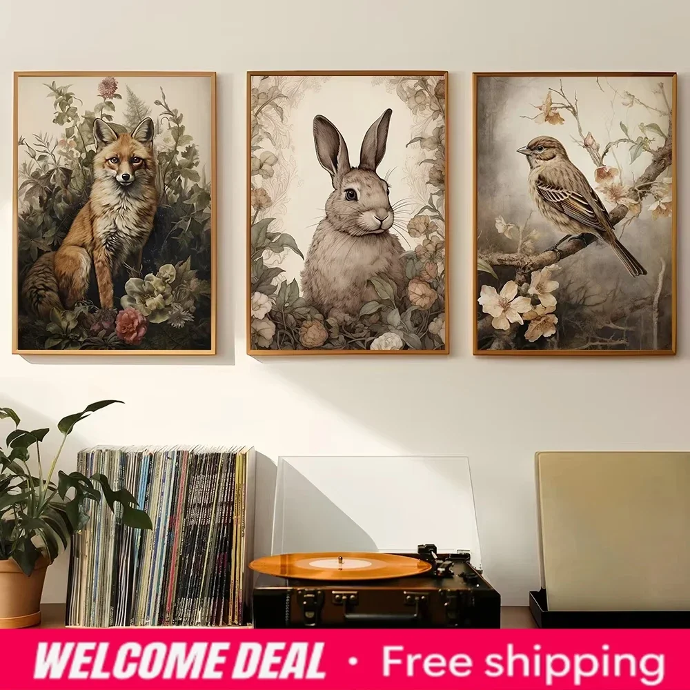 1Pc Frameless Boho Bee in Blue Flower Print Moody Lupine Bumblebee Decor Botanical Printable Dark Academia Cottagecore Wall A