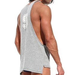 Sexy Hollow Out Straps Mens Tank Tops Fashion Printing Loose Sleeveless Vest Men Gyms Clothing Casual Irregular Design Camisoles