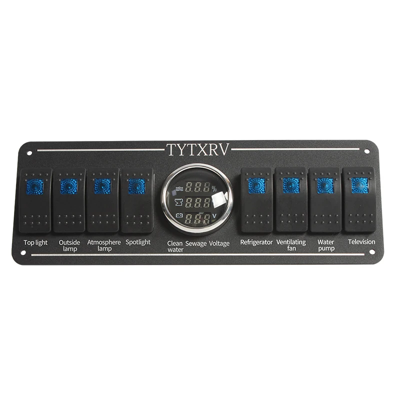 TYTXRV High Quality RV Camper Accessories  8-way Switch Blue Wave Button With text Transmission RV Switch Button Control panel