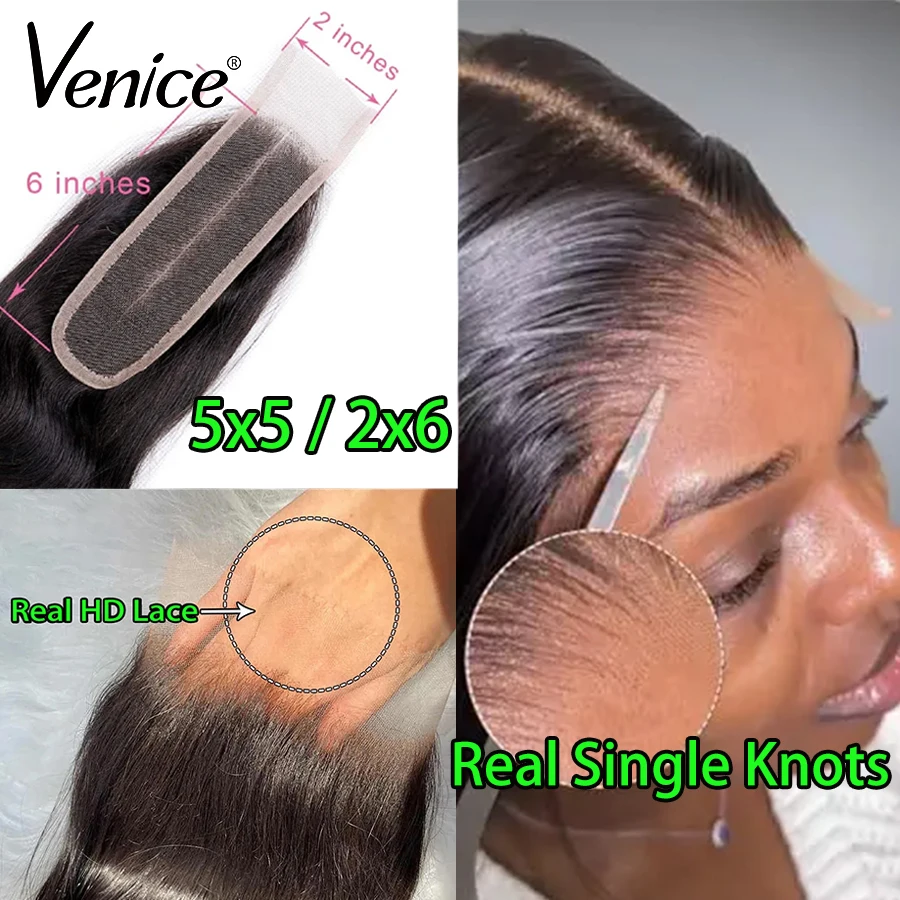 

Venice 2x6 Real HD Lace Closure Одинарные узлы Прямые волосы 5X5 HD Lace Closure Bye-Bye Knots Body Wave HD Lace Single Mini Knots