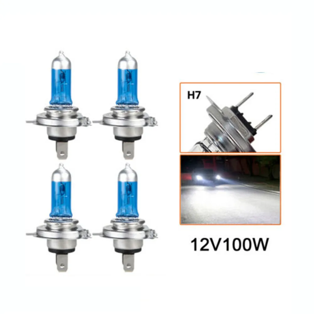 Xenon Hid Farol Lâmpadas Substituição, Super White Efeito Look, Lâmpada do farol, Brilhante, H7, 100W, 4500K, 12V, 4Pcs por conjunto