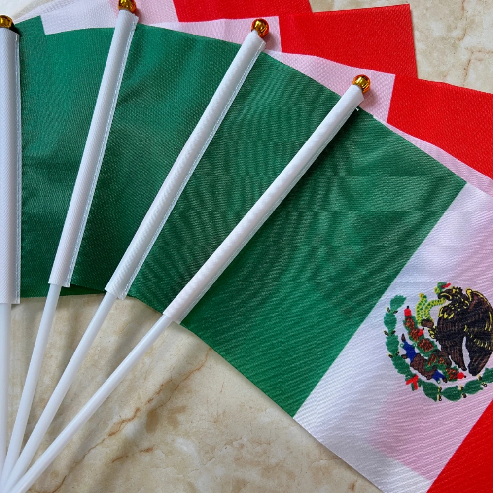 Mexico Hand Flag14x21cm World International MX Mexico Mexican National Hand Held Small Waving Flag Plastic flagpole