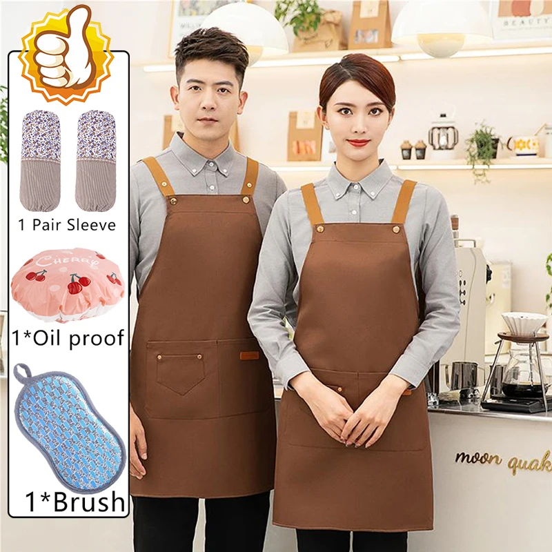 Cooking Apron Kitchen Household  Waterproof Oil-proof With High Appearance Barbecue Hairdresser Adult Pocket Apron Kitchen Tool