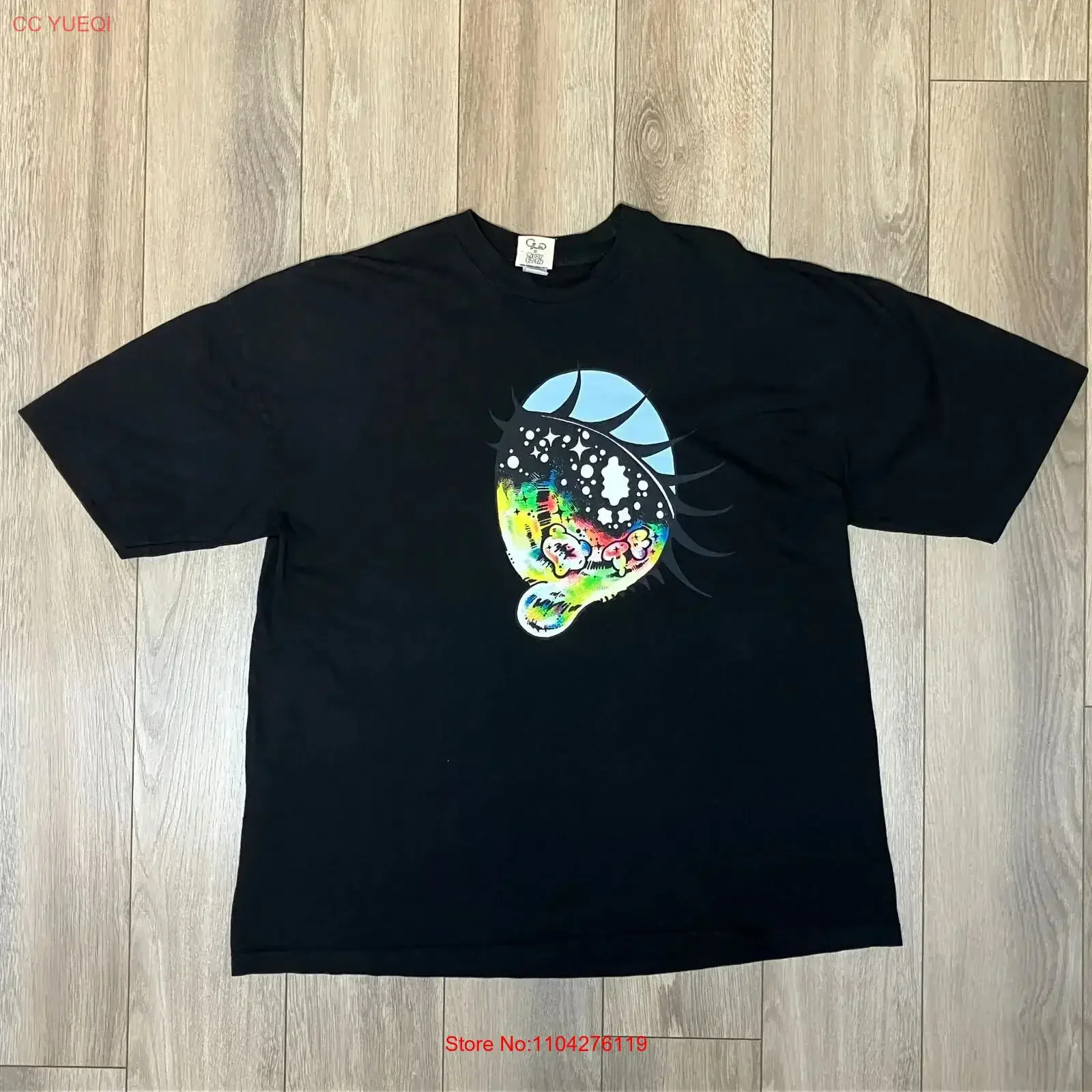 Yurie Sekiya x Teddy Fresh TF Galaxy Eyeball Black Shortsleeve 2XL XXL T Shirt vintage Washed Casual homme Stylish
